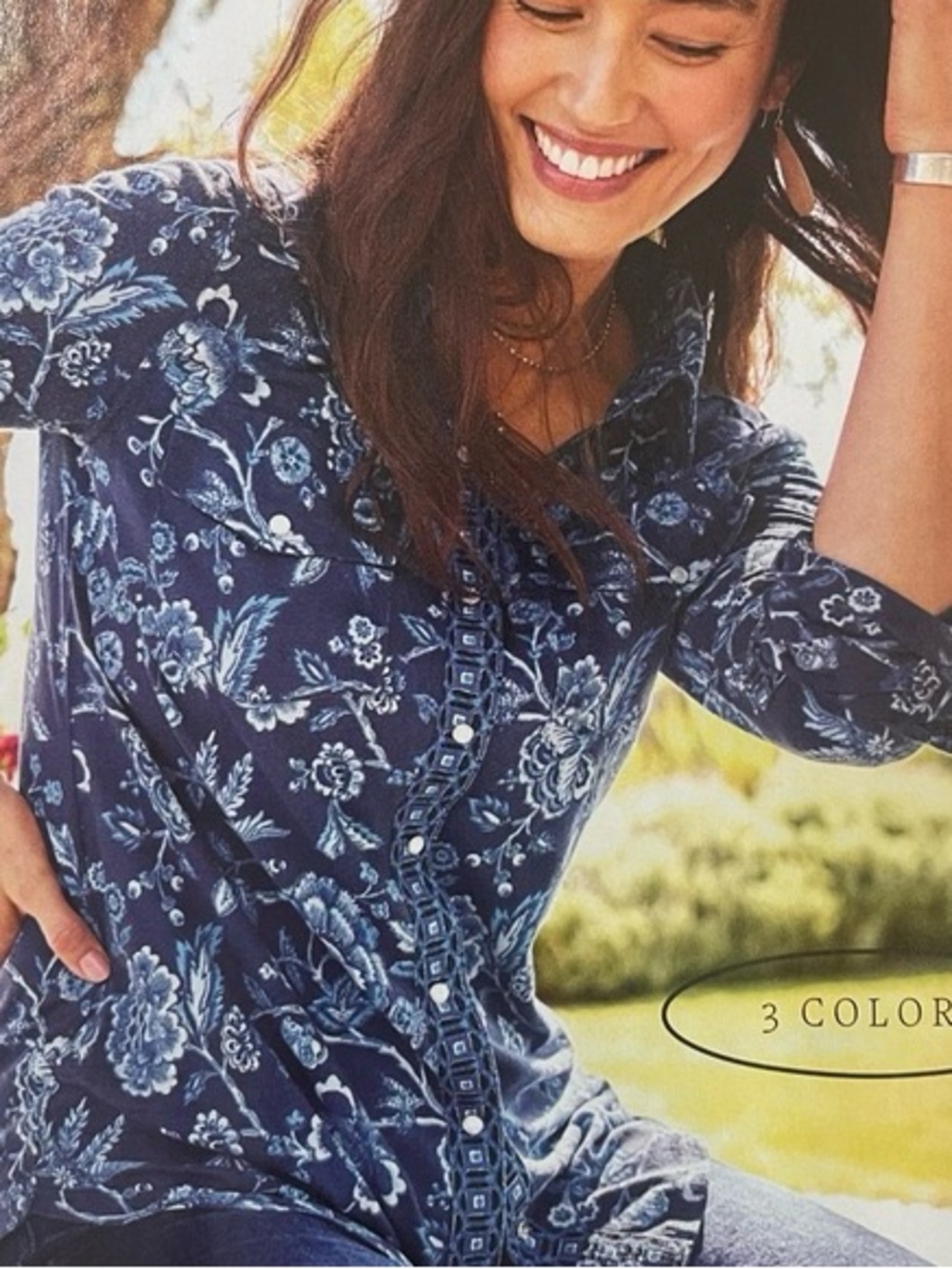 NEW w/ tags Sundance Aster Navy Blue Floral Button-Front Shirt. Size PM.